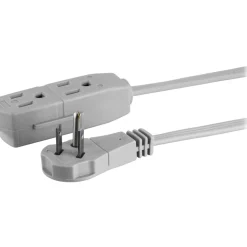 GE 3 Outlet Extension Cord, 15' Long Cord, Flat Plug, Gray, 43026