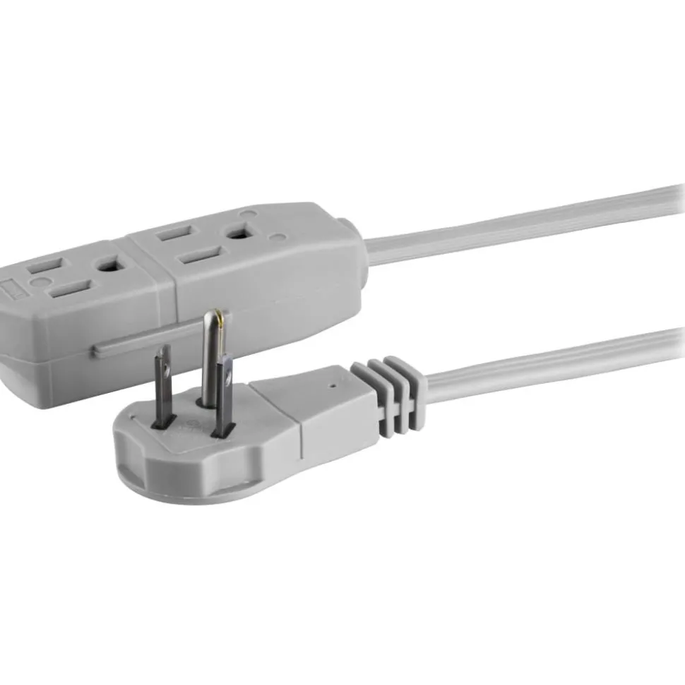 GE 3 Outlet Extension Cord, 15' Long Cord, Flat Plug, Gray, 43026