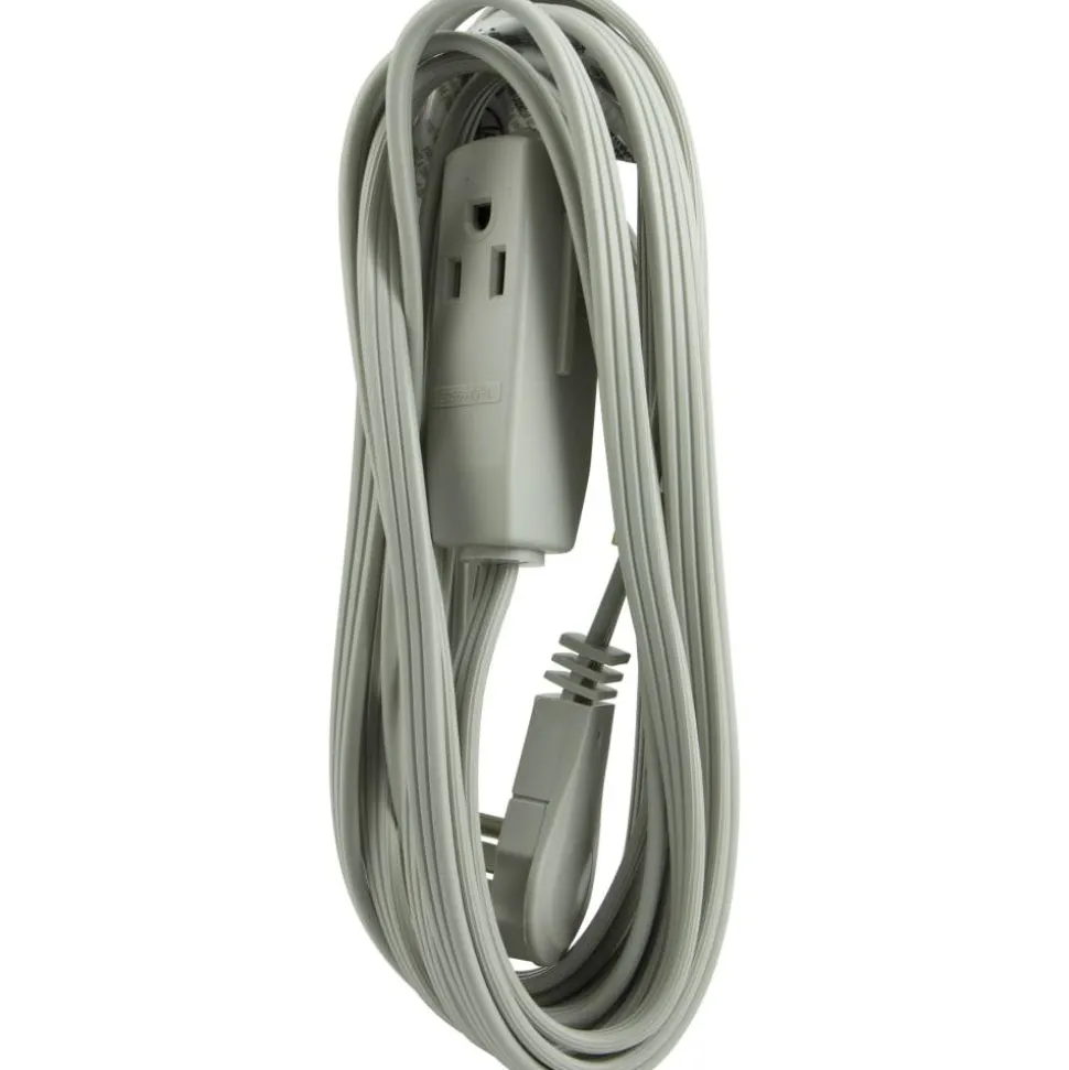 GE 3 Outlet Extension Cord, 15' Long Cord, Flat Plug, Gray, 43026