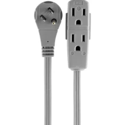 GE 3 Outlet Extension Cord, 15' Long Cord, Flat Plug, Gray, 43026