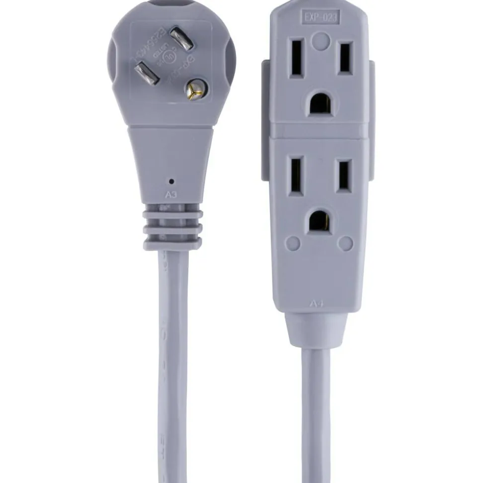 GE 3 Outlet Extension Cord, 25' Long Cord, Flat Plug, Gray, 43025