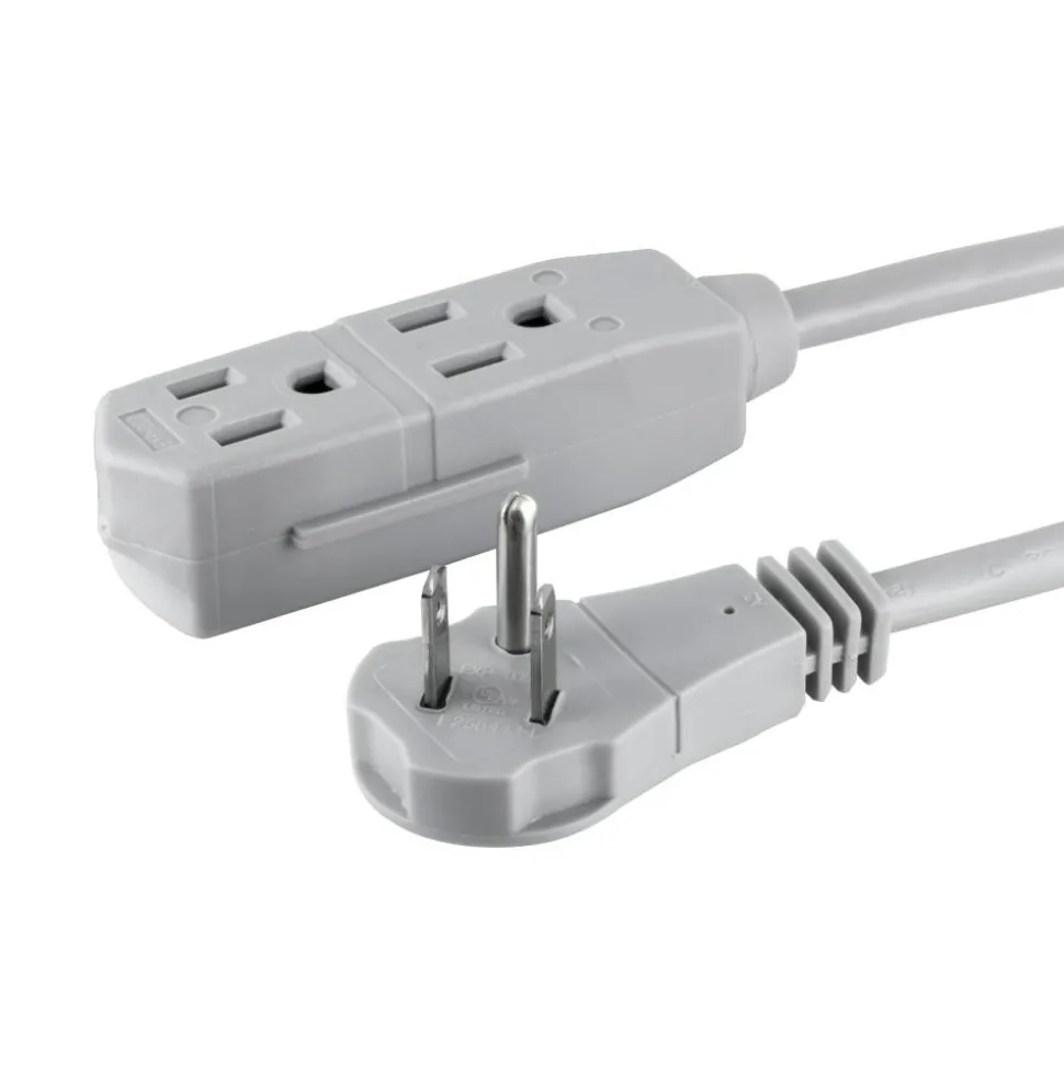 GE 3 Outlet Extension Cord, 25' Long Cord, Flat Plug, Gray, 43025