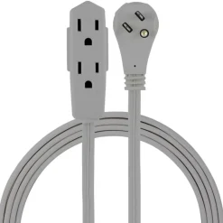 GE 3 Outlet Extension Cord, 8' Long Cord, Flat Plug, Gray, 43027