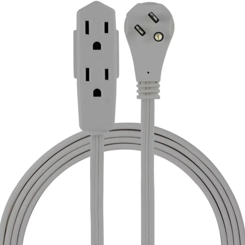GE 3 Outlet Extension Cord, 8' Long Cord, Flat Plug, Gray, 43027