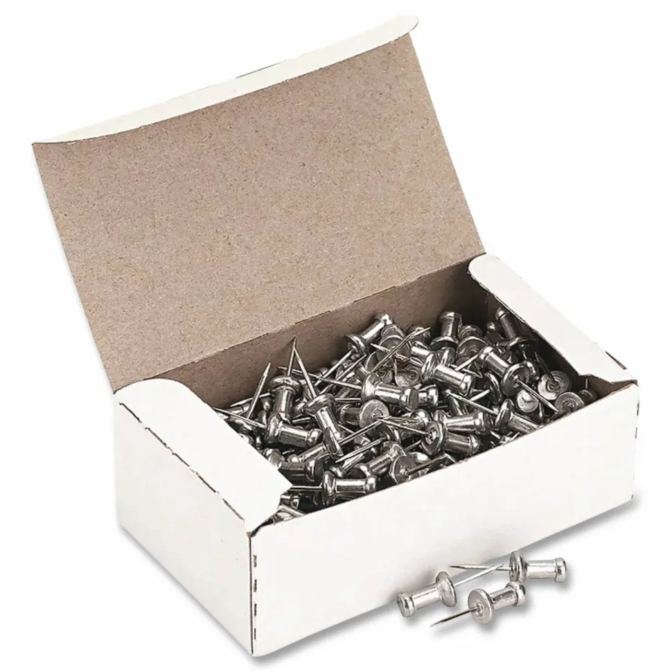 Gem Office Products Aluminum Pushpins - 0.5" Diameter - for Notice - 100 / Box - Aluminum - Plastic, Aluminum, Aluminum
