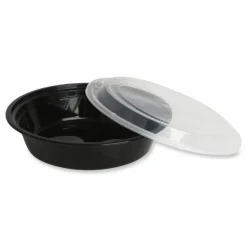 GEN Microwavable Food Container with Lid, Round, 24 oz, 7.28 x 7.28 x 1.96, Black/Clear, Plastic, 150/Carton