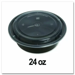 GEN Microwavable Food Container with Lid, Round, 24 oz, 7.28 x 7.28 x 1.96, Black/Clear, Plastic, 150/Carton