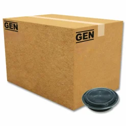 GEN Microwavable Food Container with Lid, Round, 24 oz, 7.28 x 7.28 x 1.96, Black/Clear, Plastic, 150/Carton