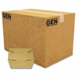 GEN Reclosable Kraft Take-Out Box, 30 oz, 5.06 x 4.27 x 2.4, Brown, Paper, 450/Carton