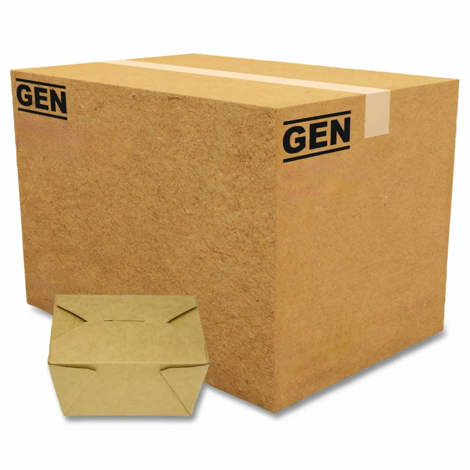 GEN Reclosable Kraft Take-Out Box, 30 oz, 5.06 x 4.27 x 2.4, Brown, Paper, 450/Carton