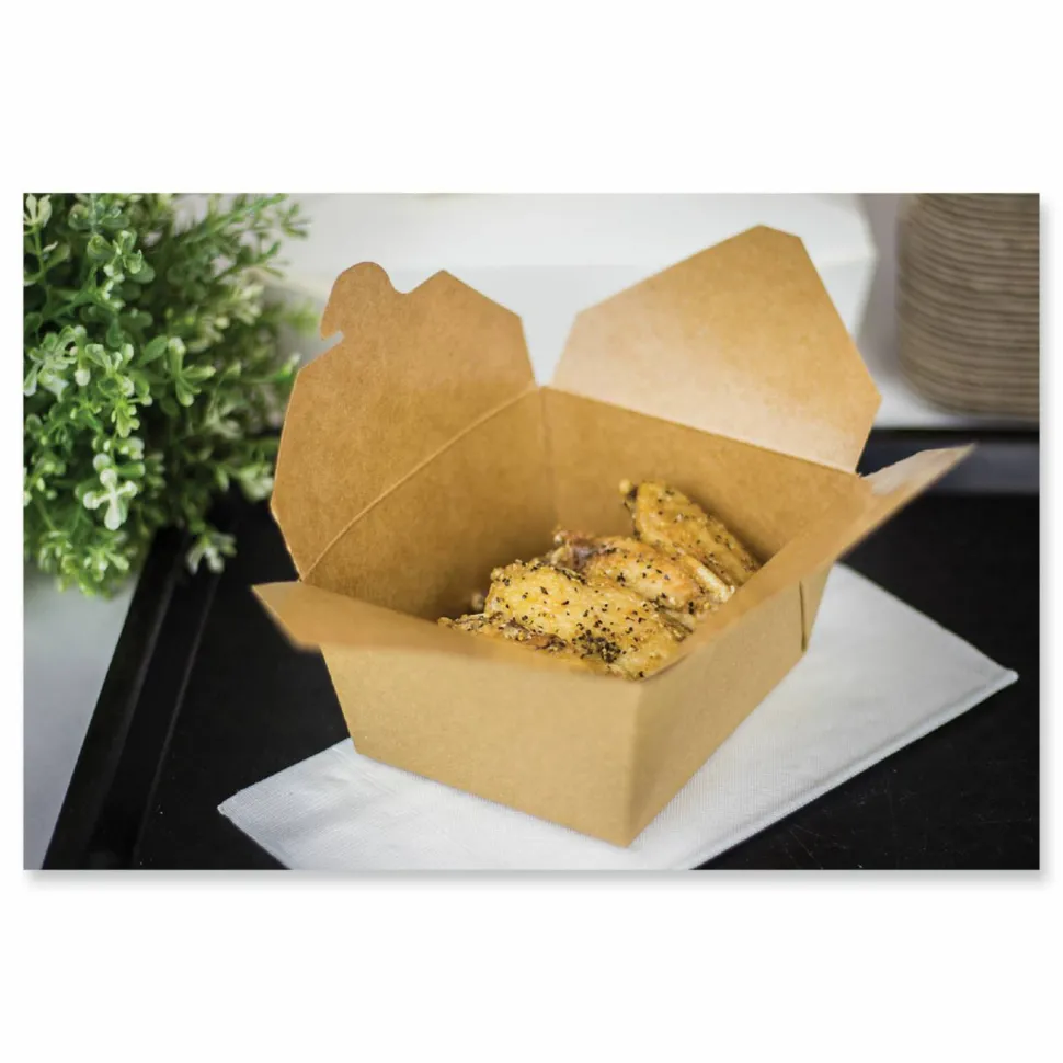 GEN Reclosable Kraft Take-Out Box, 30 oz, 5.06 x 4.27 x 2.4, Brown, Paper, 450/Carton