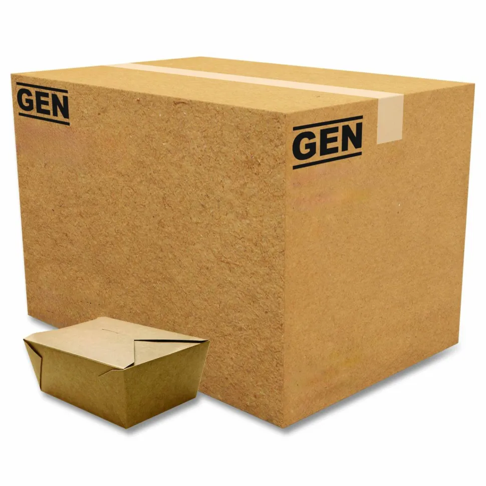 GEN Reclosable Kraft Take-Out Box, 110 oz, 8.93 x 6.65 x 3.5, Brown, Paper, 160/Carton