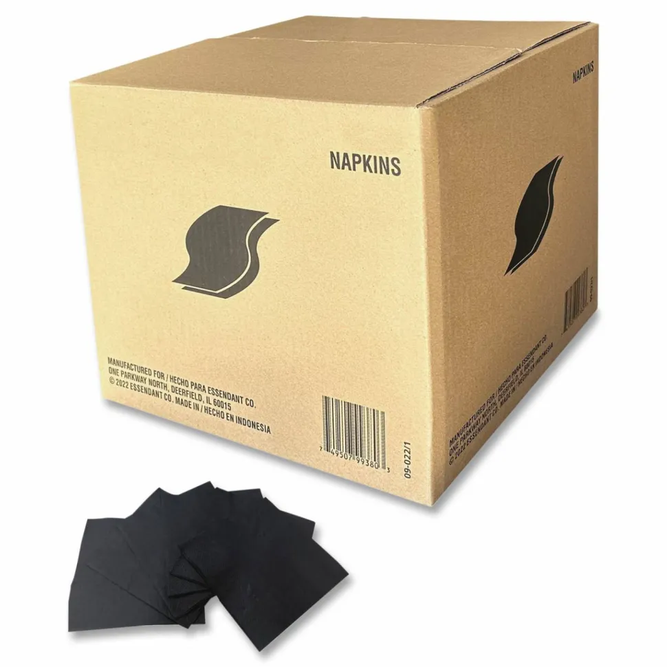 GEN Cocktail Napkins, 1-Ply, 9 x 9, Black, 4,000/Carton