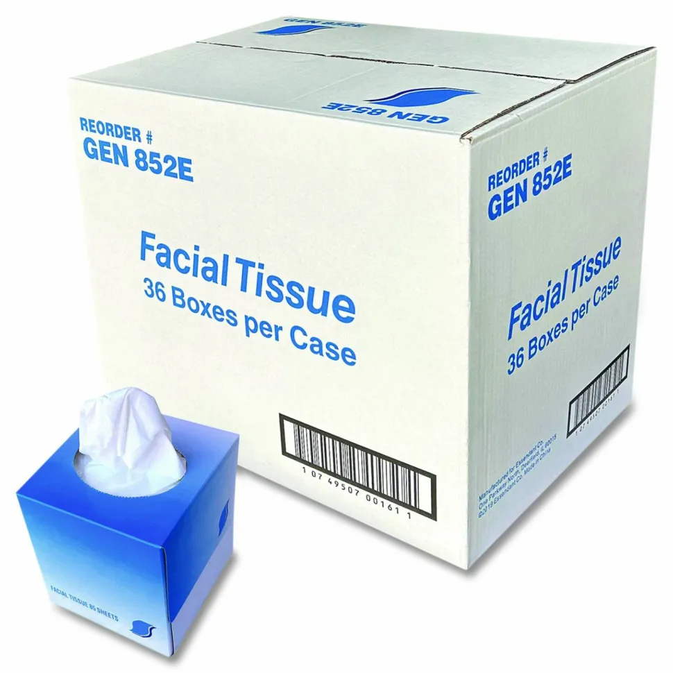 GEN Facial Tissue Cube Box, 2-Ply, White, 85 Sheets/Box, 36 Boxes/Carton