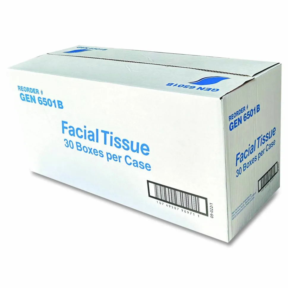 GEN Facial Tissue, Flat Box, 2-Ply, White, 100 Sheets/Box, 30 Boxes/Carton