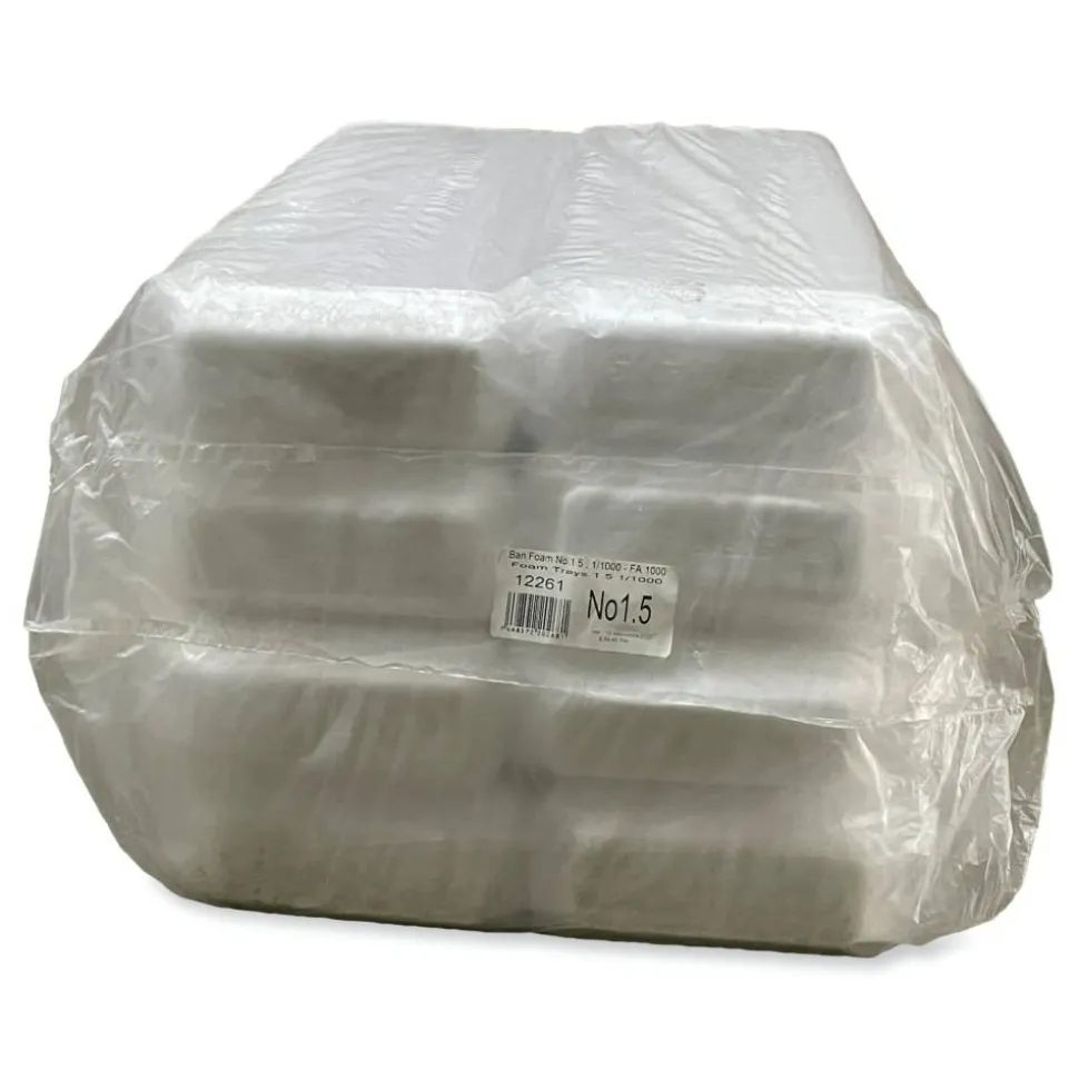 GEN Meat Trays, #1.5, 1-1/8”H x 8-7/16”W x 4”D, White, Pack Of 1,000 Trays