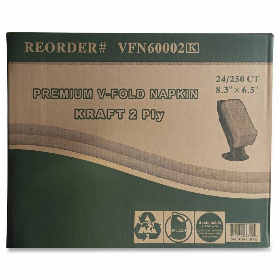 GEN Premium Interfold Pop-Up Dispenser Napkin, 2-Ply, 6.5 x 5, Brown, 6,000/Carton