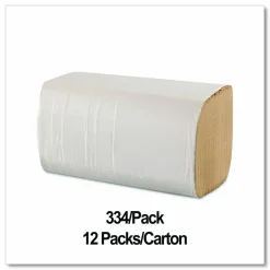 GEN Single-Fold Paper Towels, 1-Ply, 9 x 9.25, Kraft, 334/Pack, 12 Packs/Carton