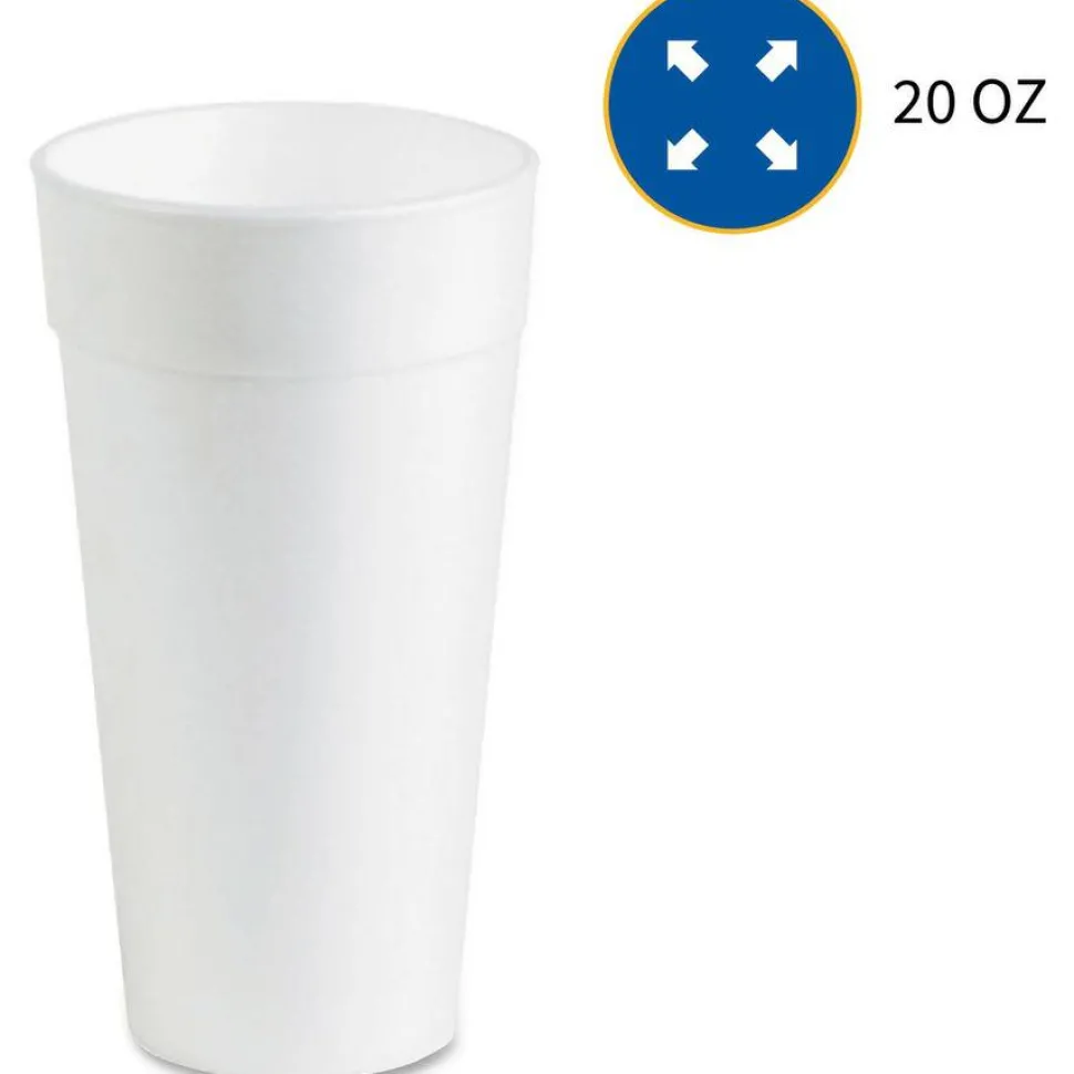 Genuine Joe 20 oz Foam Cups - 20 fl oz - White - Styrofoam - Hot Drink, Cold Drink - 500 / Carton