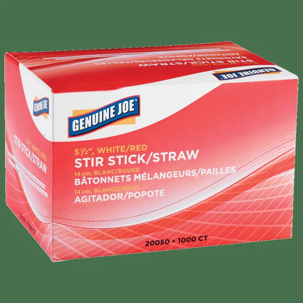 Genuine Joe 5-1/2" Plastic Stir Stick/Straws - 5.50" Length - Plastic - 40000 / Carton - White