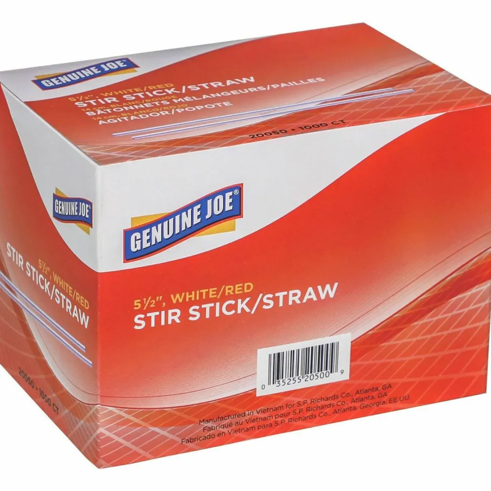 Genuine Joe 5-1/2" Plastic Stir Stick/Straws - 5.50" Length - Plastic - 40000 / Carton - White