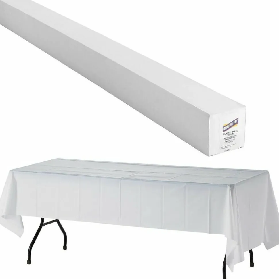 Genuine Joe Banquet-Size Plastic Table Cover, 40" x 300', White