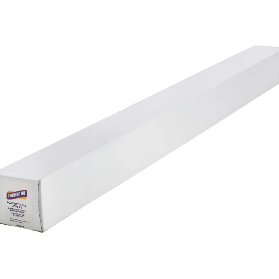 Genuine Joe Banquet-size Plastic Tablecover - 300 ft Length x 40" Width - 6 / Carton - Plastic - White