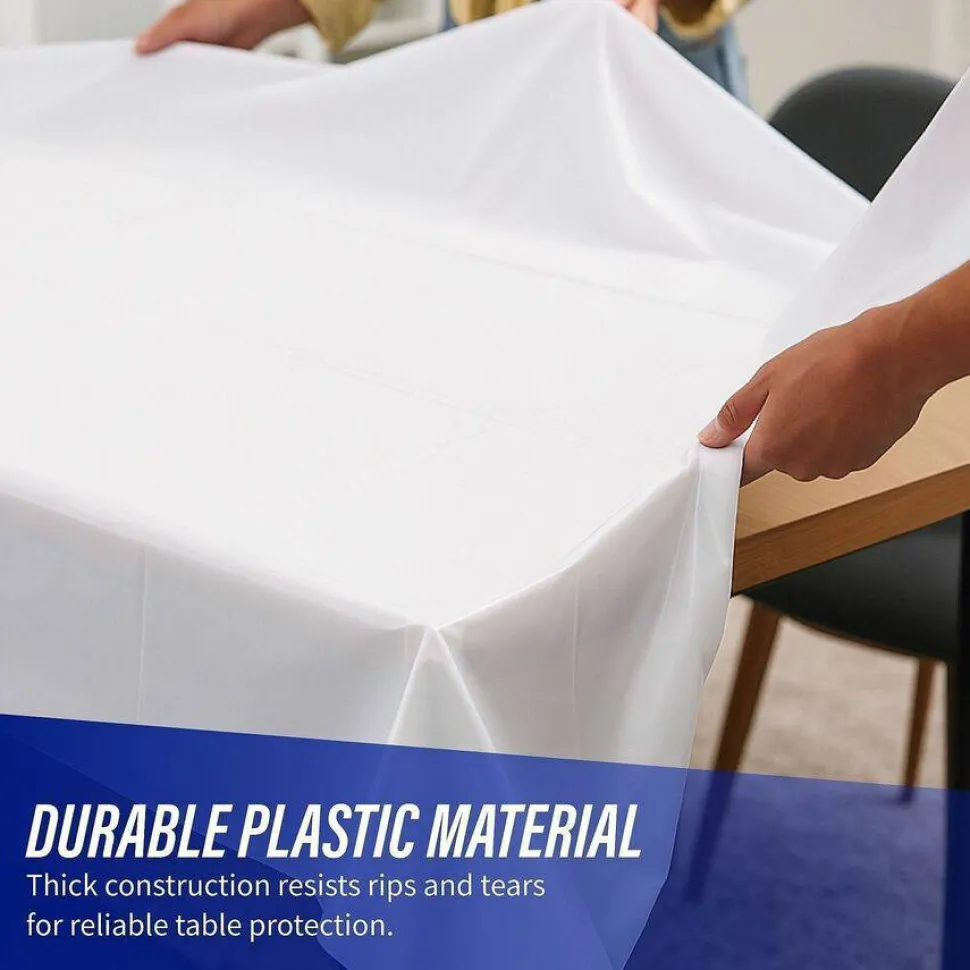 Genuine Joe Banquet-size Plastic Tablecover - 300 ft Length x 40" Width - 6 / Carton - Plastic - White