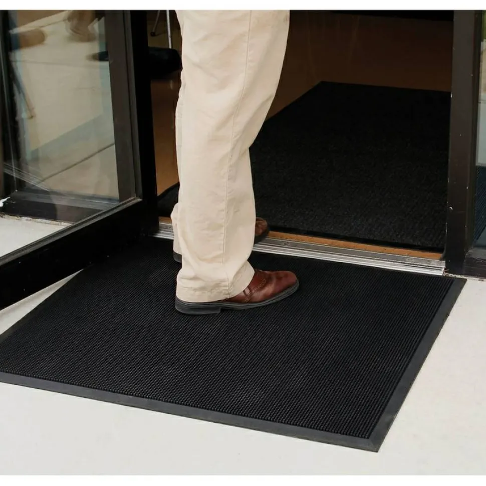 Genuine Joe Brush Tip Scraper Mat - Indoor, Outdoor - 60" Length x 36" Width x 0.400" Thickness - Rectangular - Rubber - Black - 1Each