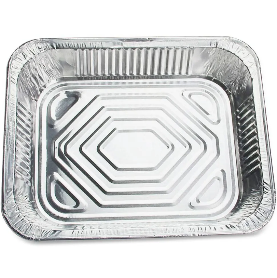 Genuine Joe Half-size Disposable Aluminum Pan - Cooking, Serving - Disposable - 0.5" Diameter - Silver - Aluminum Body - 100 / Carton