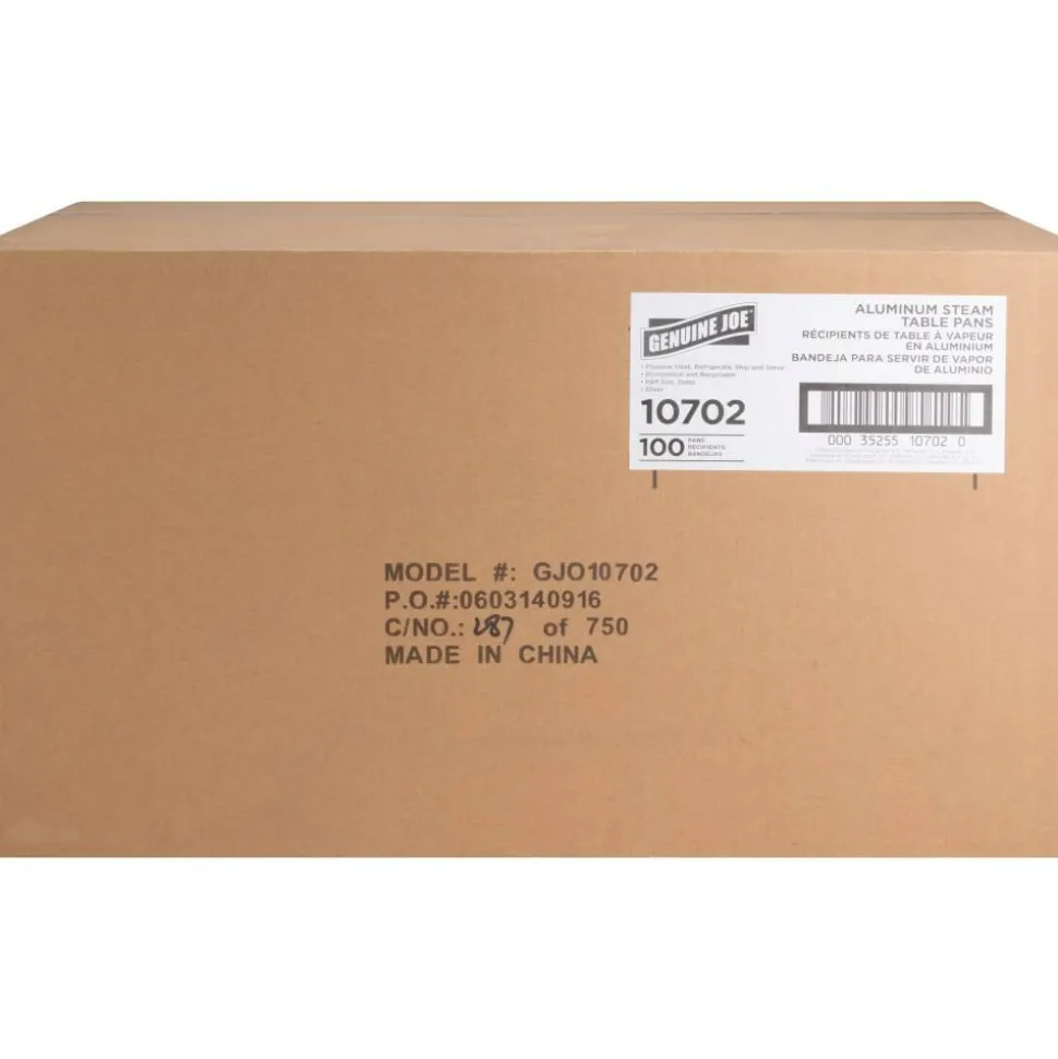 Genuine Joe Half-size Disposable Aluminum Pan - Cooking, Serving - Disposable - 0.5" Diameter - Silver - Aluminum Body - 100 / Carton