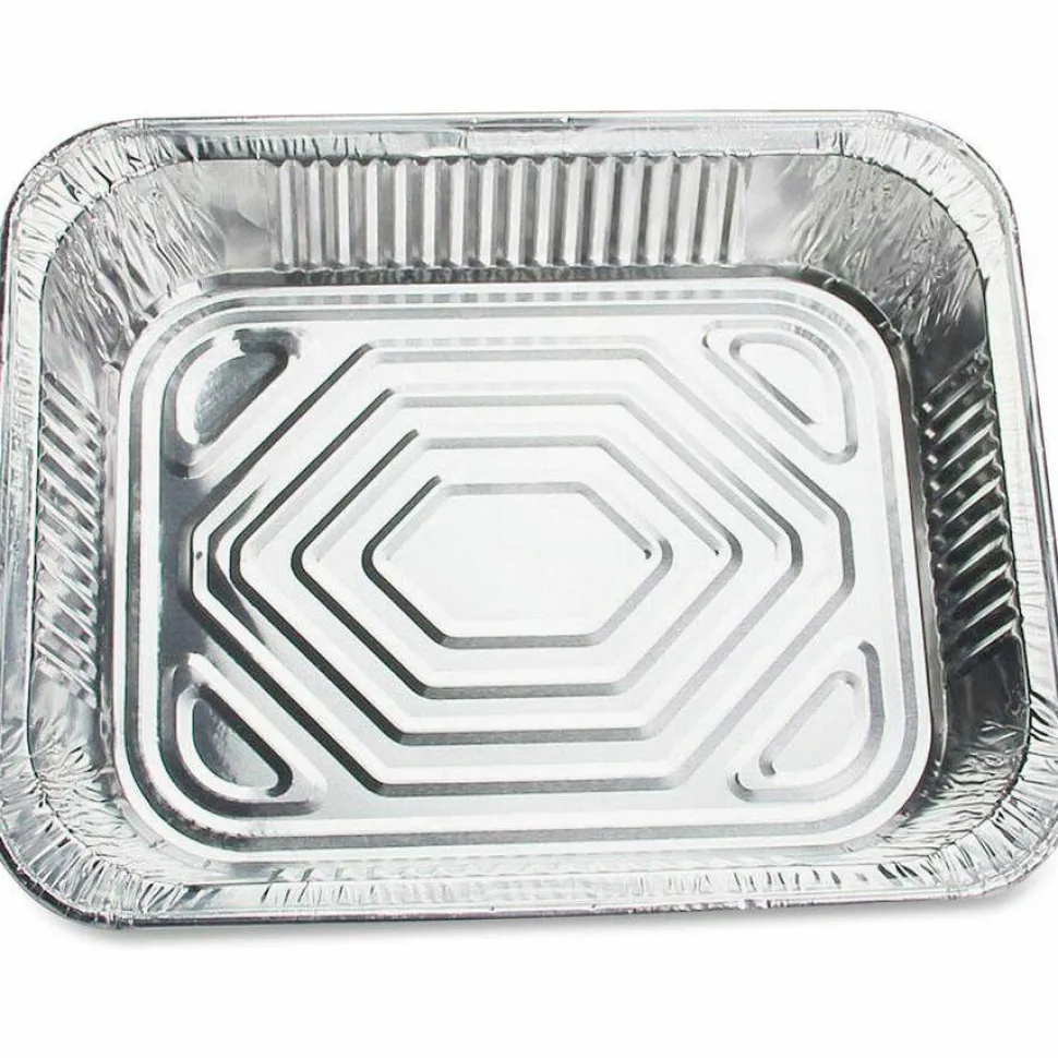 Genuine Joe Half-size Disposable Aluminum Pan - Cooking, Serving - Disposable - 0.5" Diameter - Silver - Aluminum Body - 100 / Carton