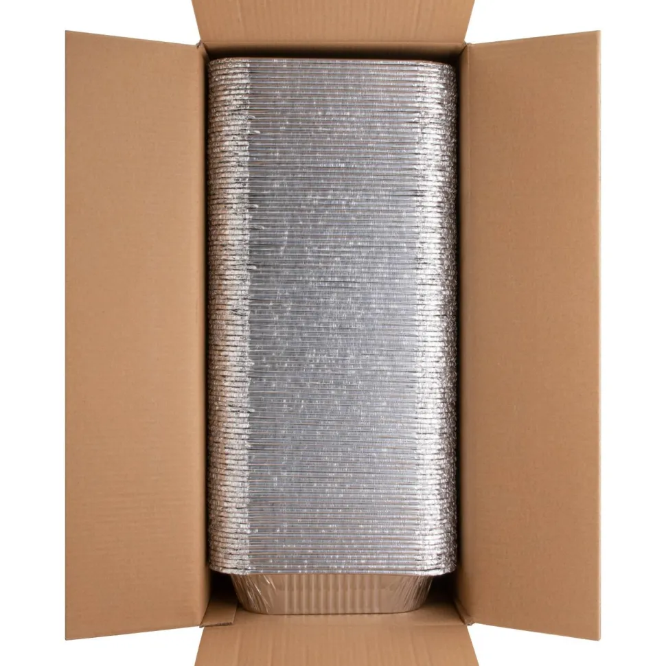 Genuine Joe Half-size Disposable Aluminum Pan - Cooking, Serving - Disposable - 0.5" Diameter - Silver - Aluminum Body - 100 / Carton