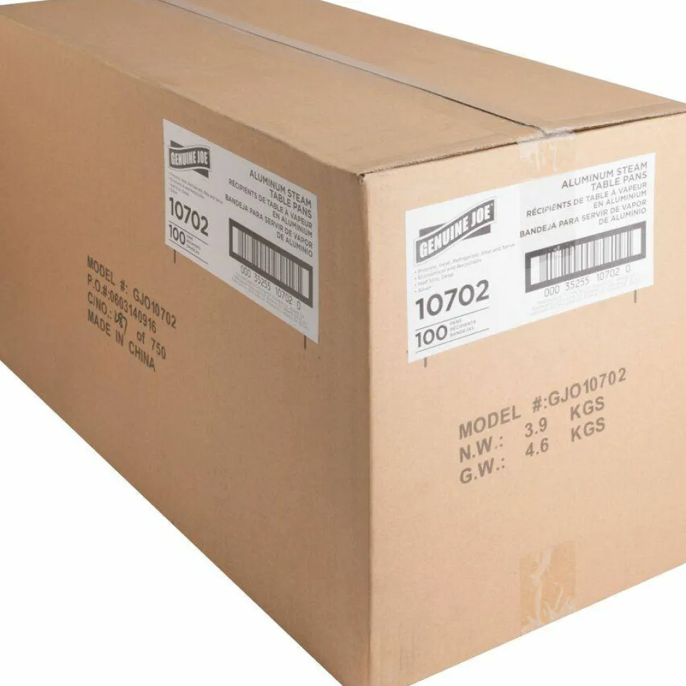 Genuine Joe Half-size Disposable Aluminum Pan - Cooking, Serving - Disposable - 0.5" Diameter - Silver - Aluminum Body - 100 / Carton