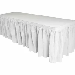 Genuine Joe Linen-Like Pleated Table Skirts, 14" x 29", White