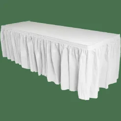 Genuine Joe Linen-Like Pleated Table Skirts, 14" x 29", White