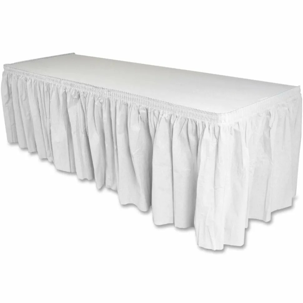 Genuine Joe Nonwoven Table Skirts - 14 ft Length x 29" Width - Adhesive Backing - Polyester - White - 6 / Carton