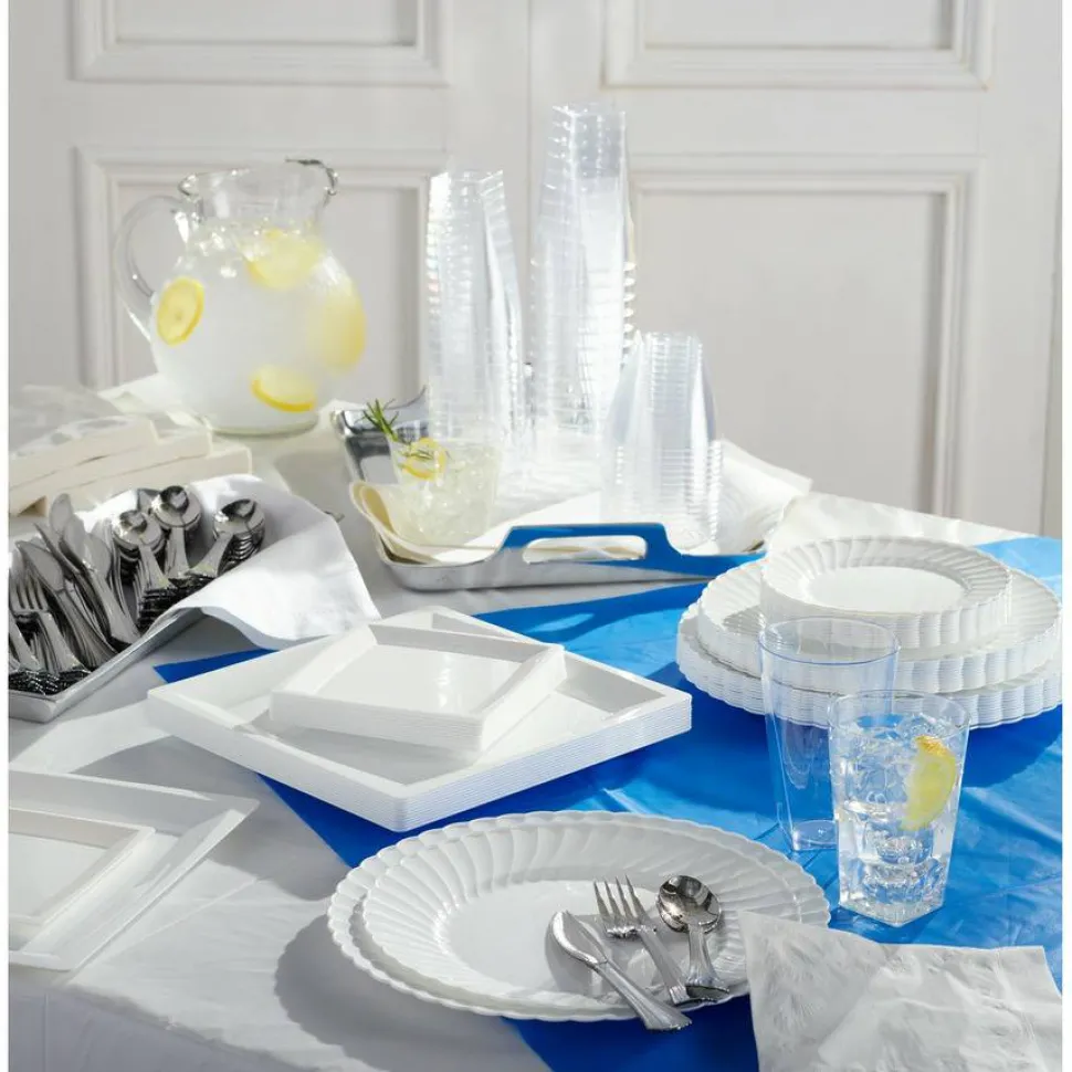 Genuine Joe Plastic Rectangular Table Covers, 108" Length x 54" Width, Plastic, Blue, 6 Per Pack, 4 Packs