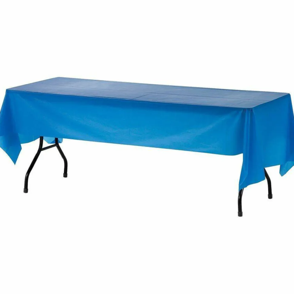 Genuine Joe Plastic Rectangular Table Covers, 108" Length x 54" Width, Plastic, Blue, 6 Per Pack, 4 Packs