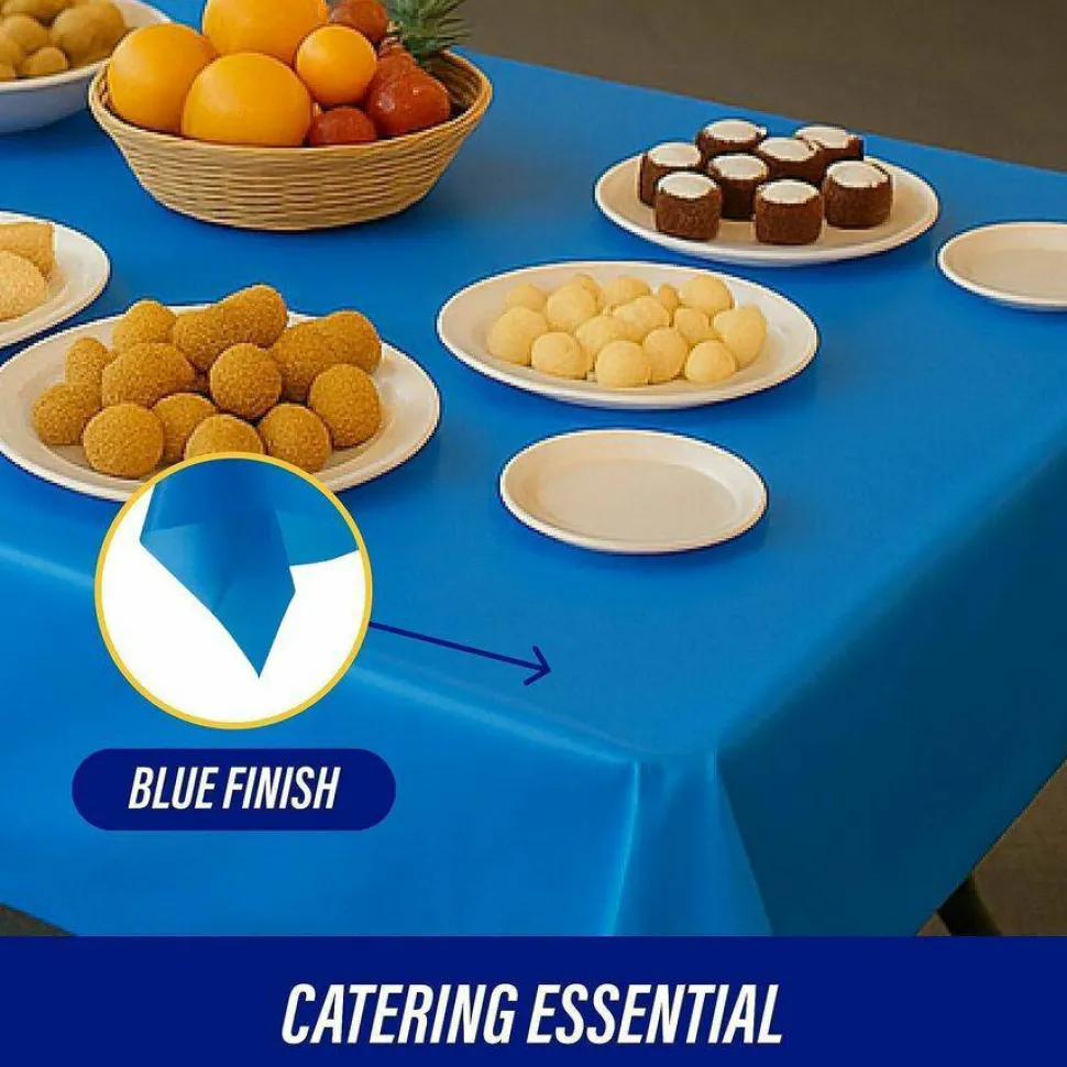Genuine Joe Plastic Rectangular Table Covers, 54" x 108", Blue, Pack Of 6
