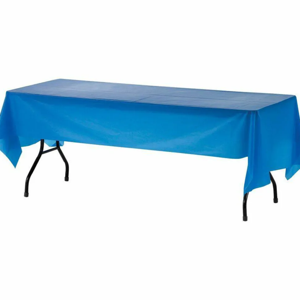 Genuine Joe Plastic Rectangular Table Covers, 54" x 108", Blue, Pack Of 6