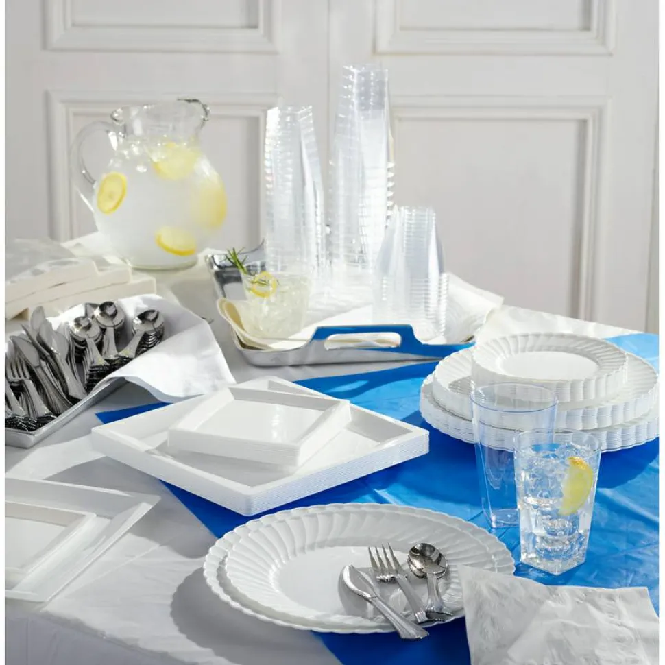 Genuine Joe Plastic Rectangular Table Covers, 54" x 108", Blue, Pack Of 6