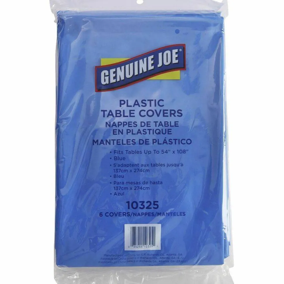 Genuine Joe Plastic Rectangular Table Covers, 54" x 108", Blue, Pack Of 6