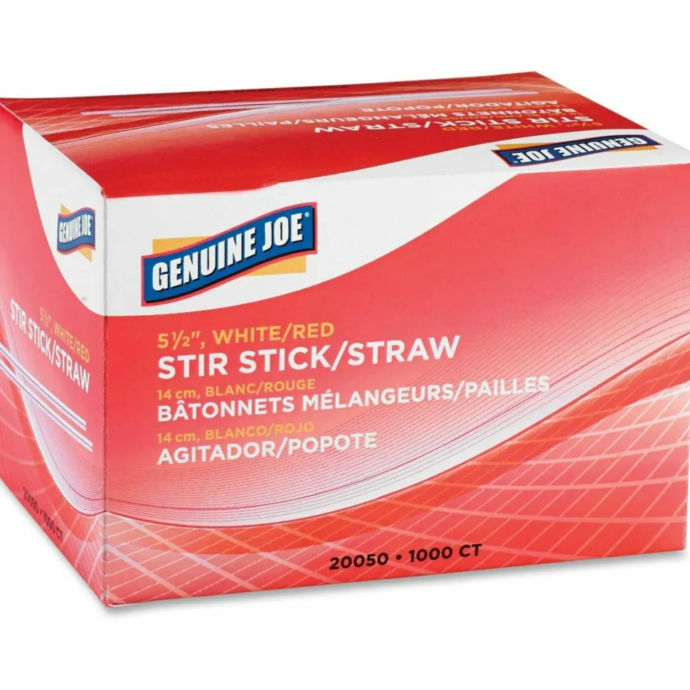 Genuine Joe Plastic Stir Sticks, White/Red, Box Of 1,000 Stir Sticks