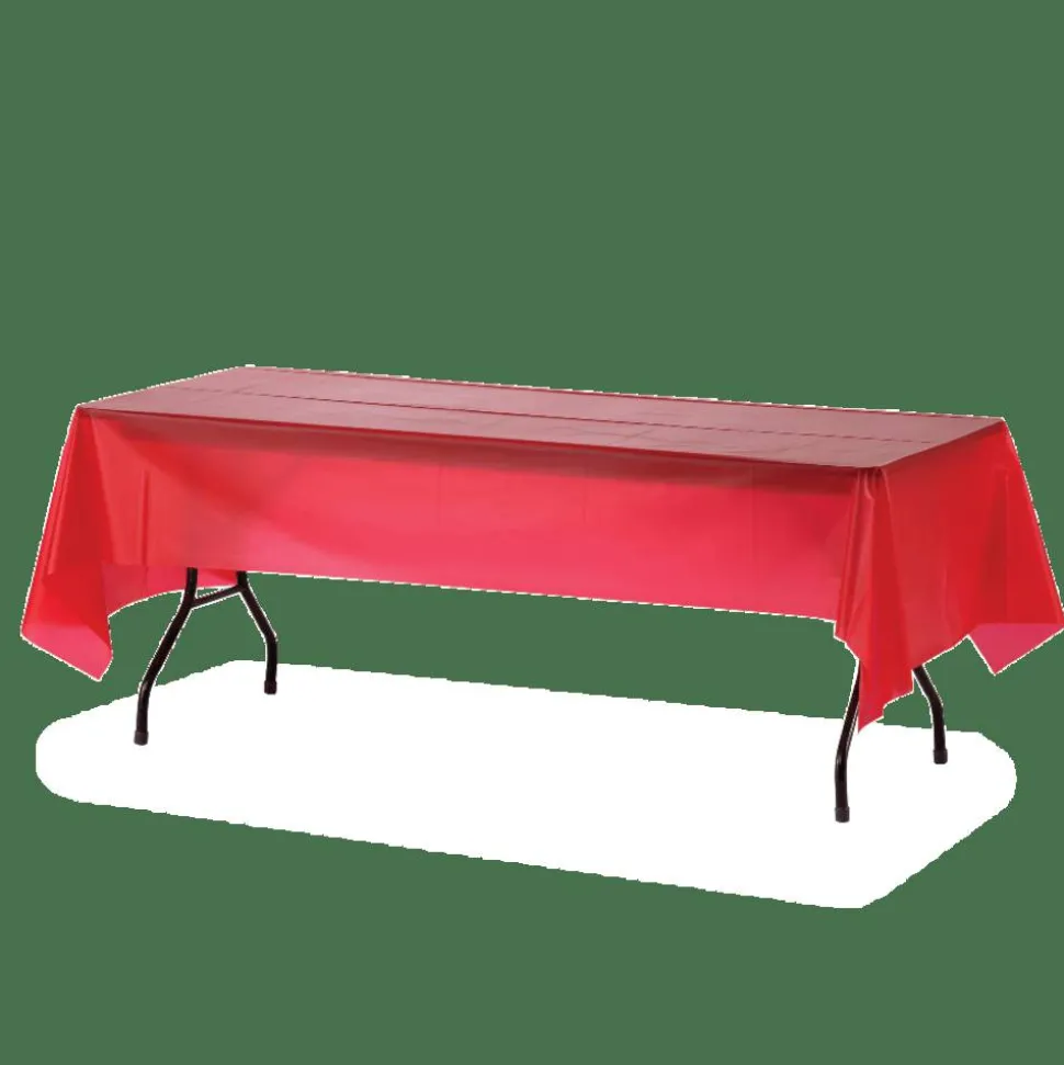 Genuine Joe Plastic Table Covers, 54" x 108", Red, Pack Of 6