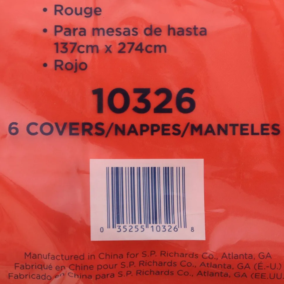 Genuine Joe Plastic Table Covers, 54" x 108", Red, Pack Of 6