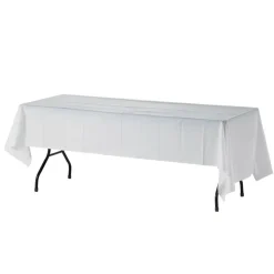 Genuine Joe Plastic Table Covers, 54" x 108", White, Pack Of 6