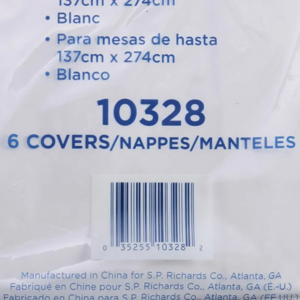 Genuine Joe Plastic Table Covers, 54" x 108", White, Pack Of 6