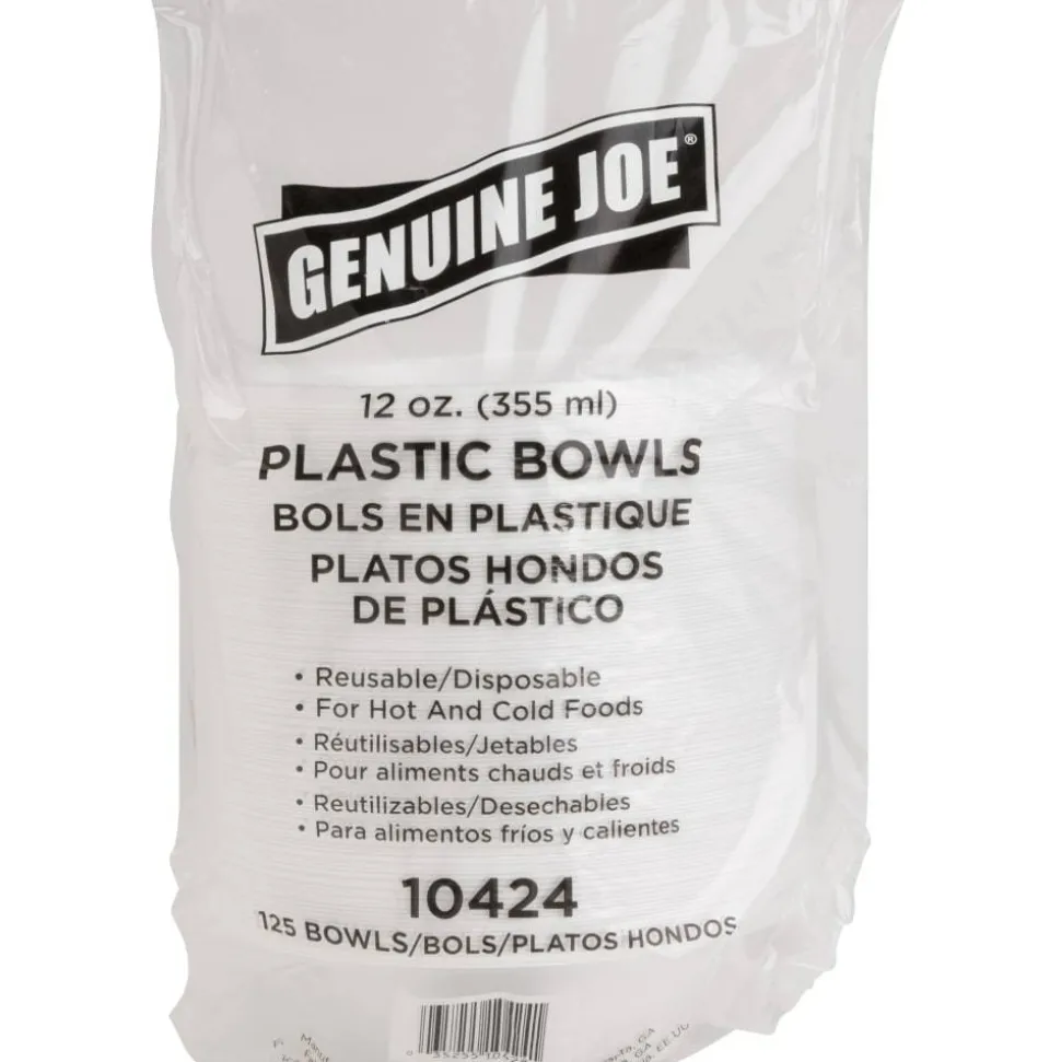 Genuine Joe Reusable Plastic Bowls - 125 / Pack - 12 fl oz Bowl - Plastic - Serving - Disposable - White - 1000 Piece(s) / Carton
