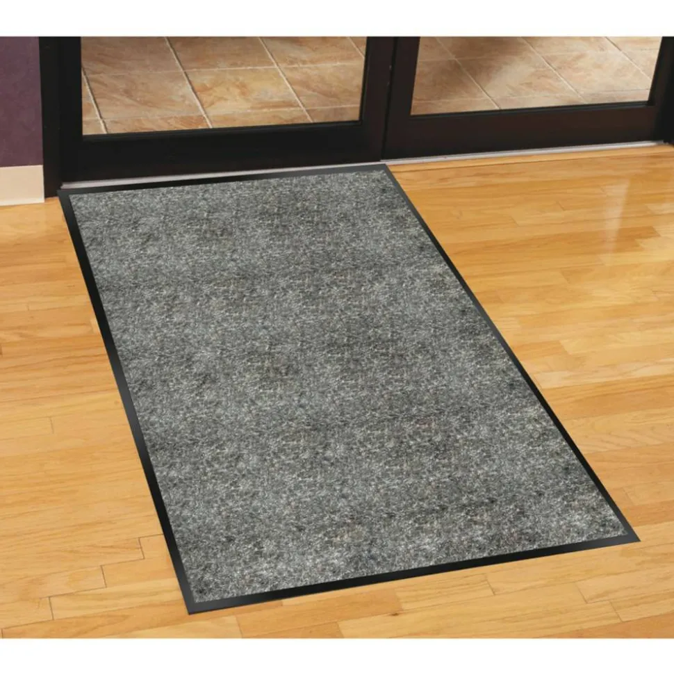 Genuine Joe Silver Series Indoor Entry Mat - Building, Carpet, Hard Floor - 10 ft Length x 36" Width - Plush - Charcoal - 1Each